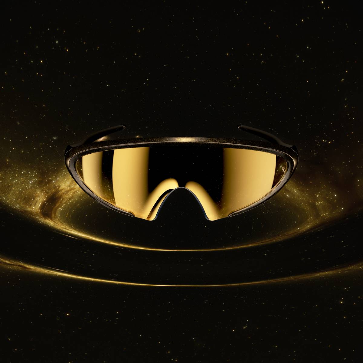 Occhiali Oakley Ellipse 50th Anniversary con lenti dorate specchiate e montatura avvolgente nera