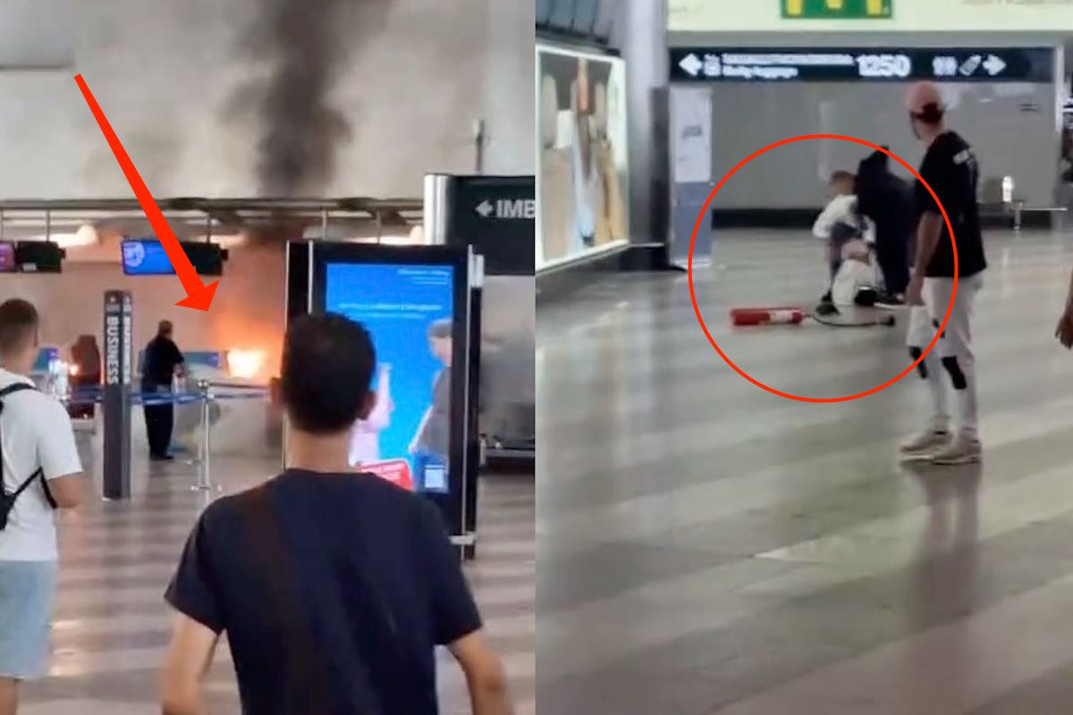 Incendio a Malpensa, fumo e intervento con estintore all’interno del terminal aeroportuale.