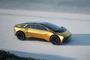 Auto futuristica Kia Vision Meta Turismo e di design, speciale vettura concept a zero emissioni, vettura innovativa per territori sostenibili e tecnologia avanzata.