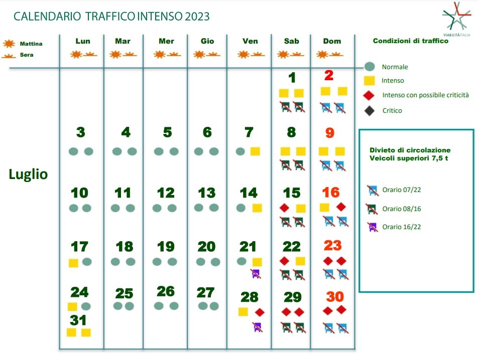 Calendario esodo Luglio 2023